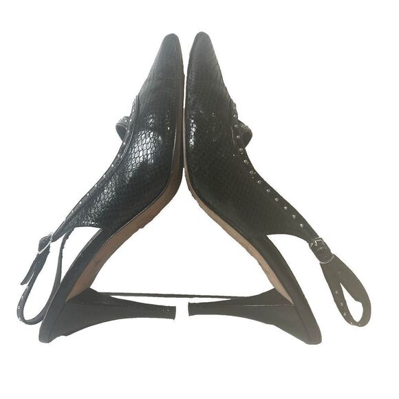 White House Black Market Womens 8M Black Leather Heel Slip On Sling Back Studded - Picture 5 of 13